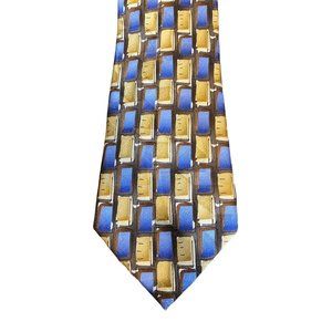 J. Garcia Fifty-Four Gold Blue Rectangles Geometric Silk Collection Neck Tie Gif